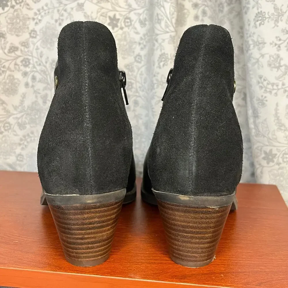 Yellow Box Dannika Black Leather Suede Booties Size 7M Western Ankle Boots